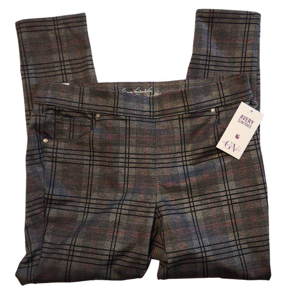 Gloria Vanderbilt Avery Plaid Ankle Pants - Gray and Black